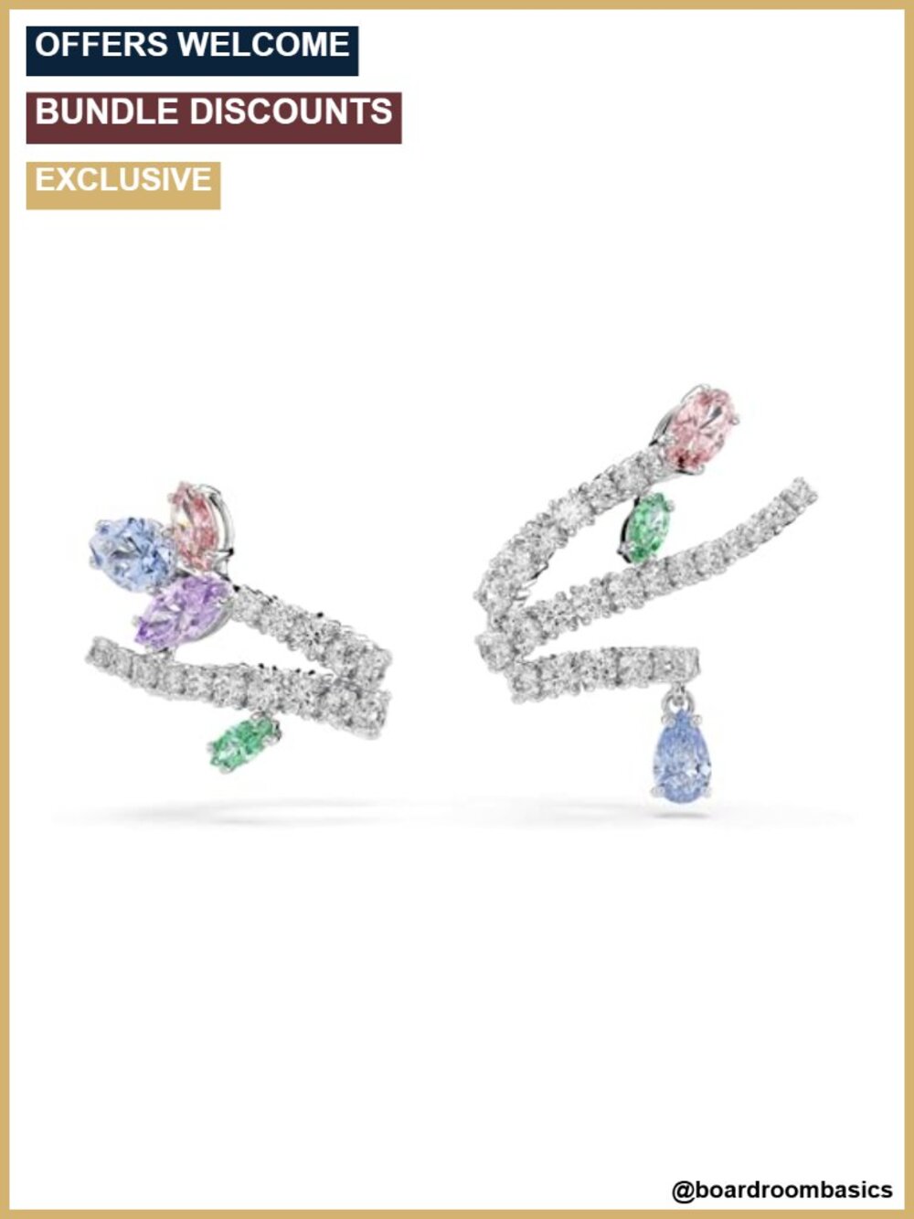 Swarovski Zirconia Rhodium Finish Ear Cuffs Mixed Cut Pastel Stones